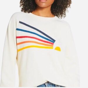 Aviator Nation Off-White Sweatshirt with Colorful Stripes